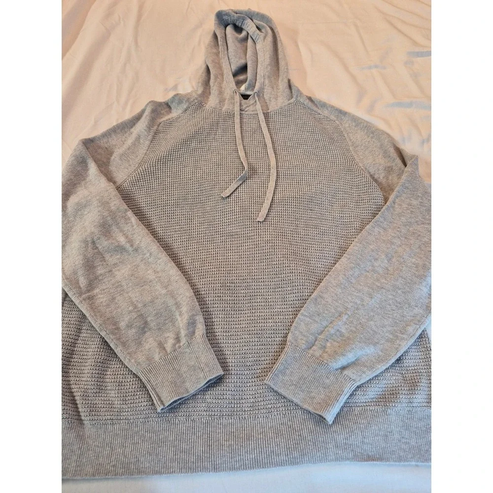 Banana Republic Mens 100% Supima Cotton Textured Knit Hoodie Heathered Gray L